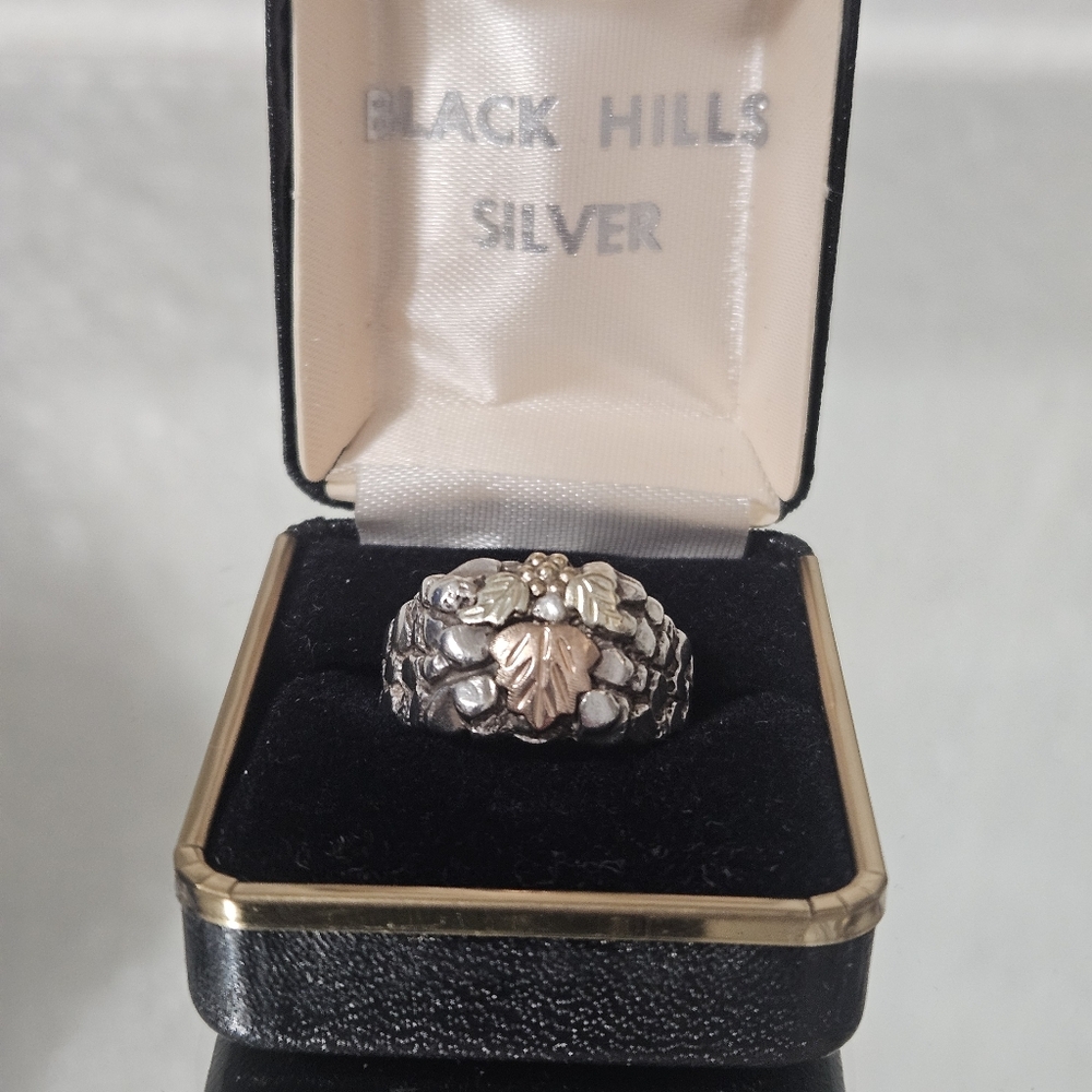 Two-Tone Men's Floral Ring - Silver with Rose Gold Accents